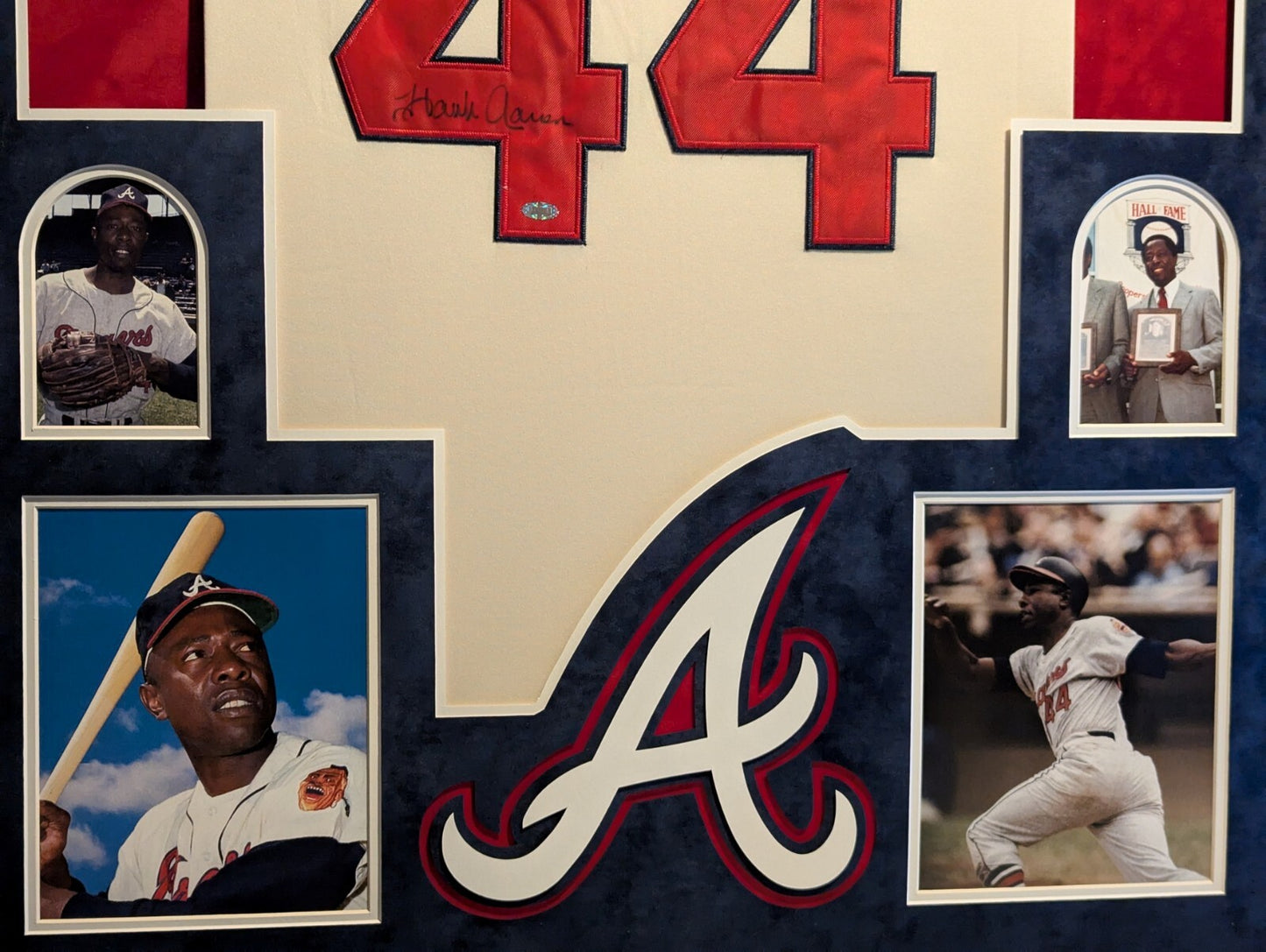 Suede Framed Atlanta Braves Hank Aaron Autographed Jersey Steiner Sports Holo