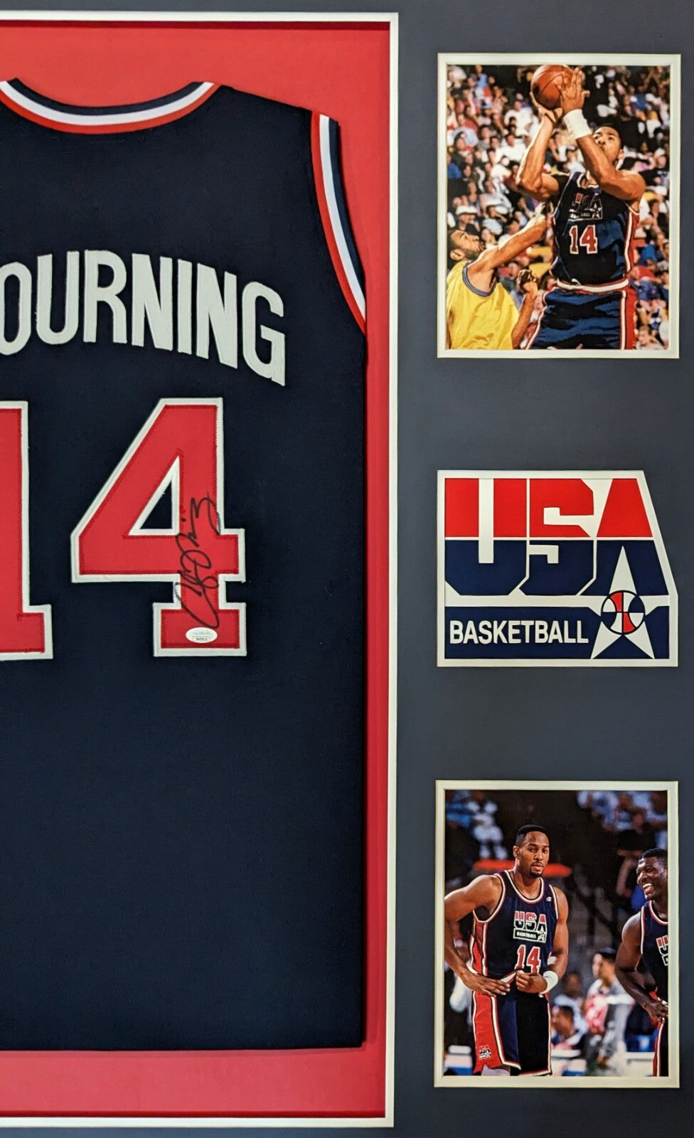 Framed Alonzo Mourning Autographed Signed Usa Dream Team Jersey Jsa Coa