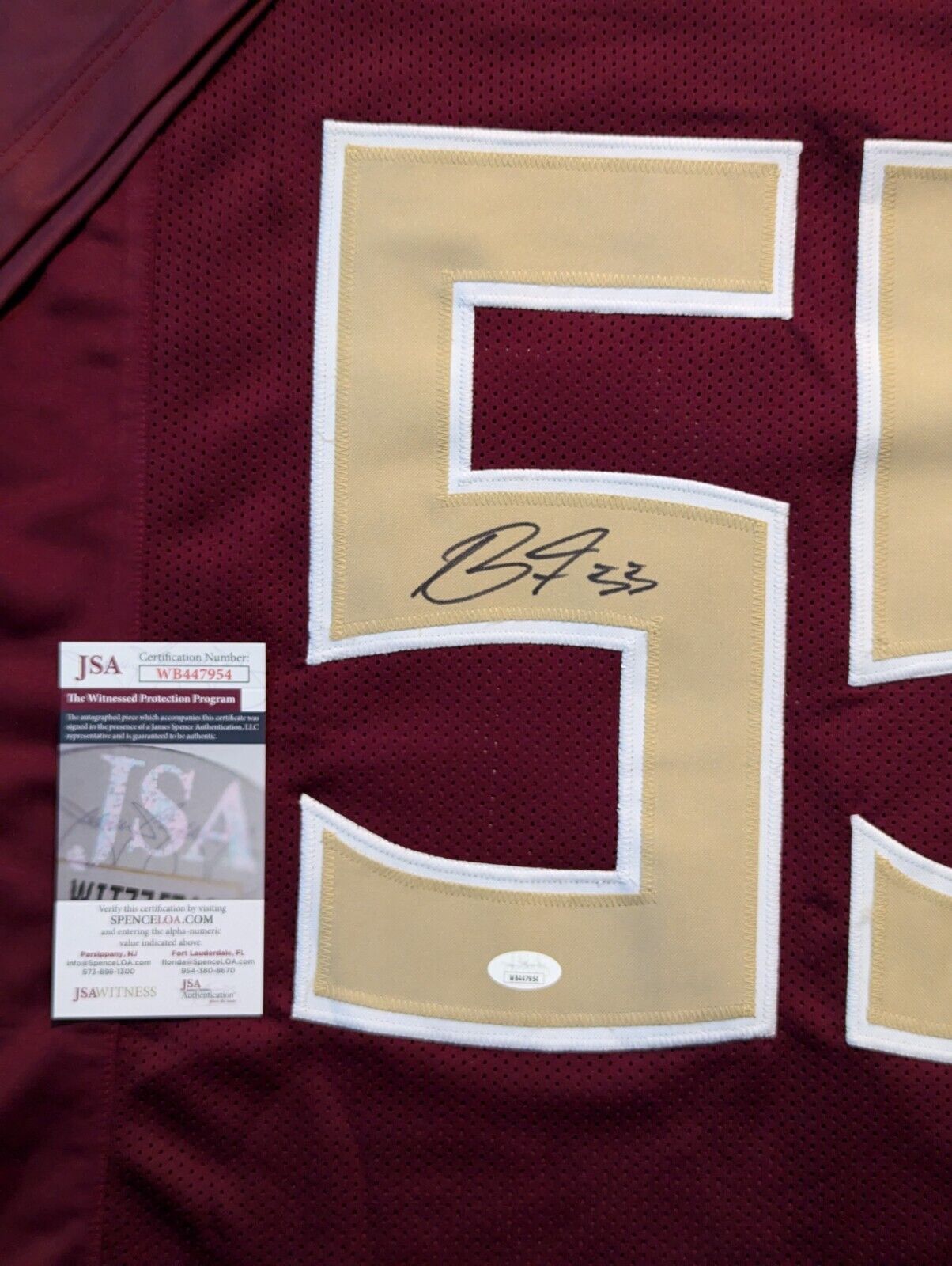 Florida State Seminoles Braden Fiske Autographed Signed Jersey Jsa Coa