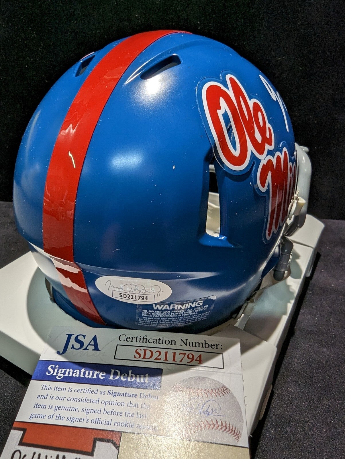 Ole Miss Rebels Jonathan Mingo Signed Speed Mini Helmet Jsa Coa