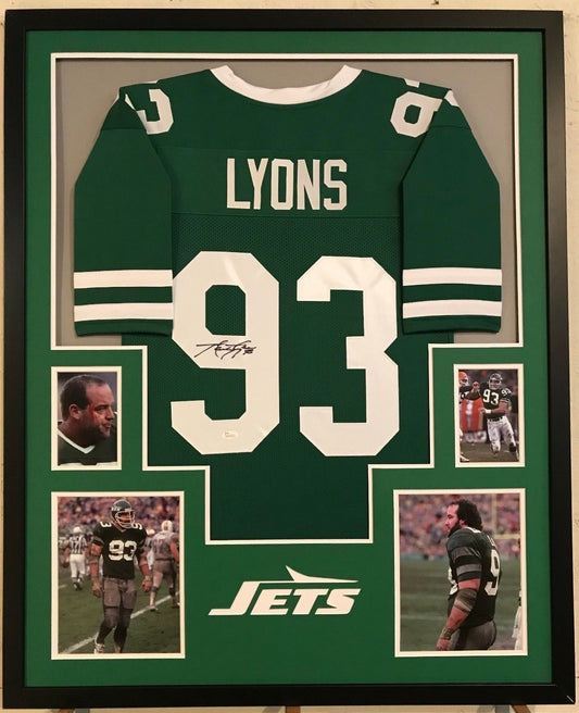 Framed Marty Lyons Autographed Signed New York Jets Jersey Jsa Coa