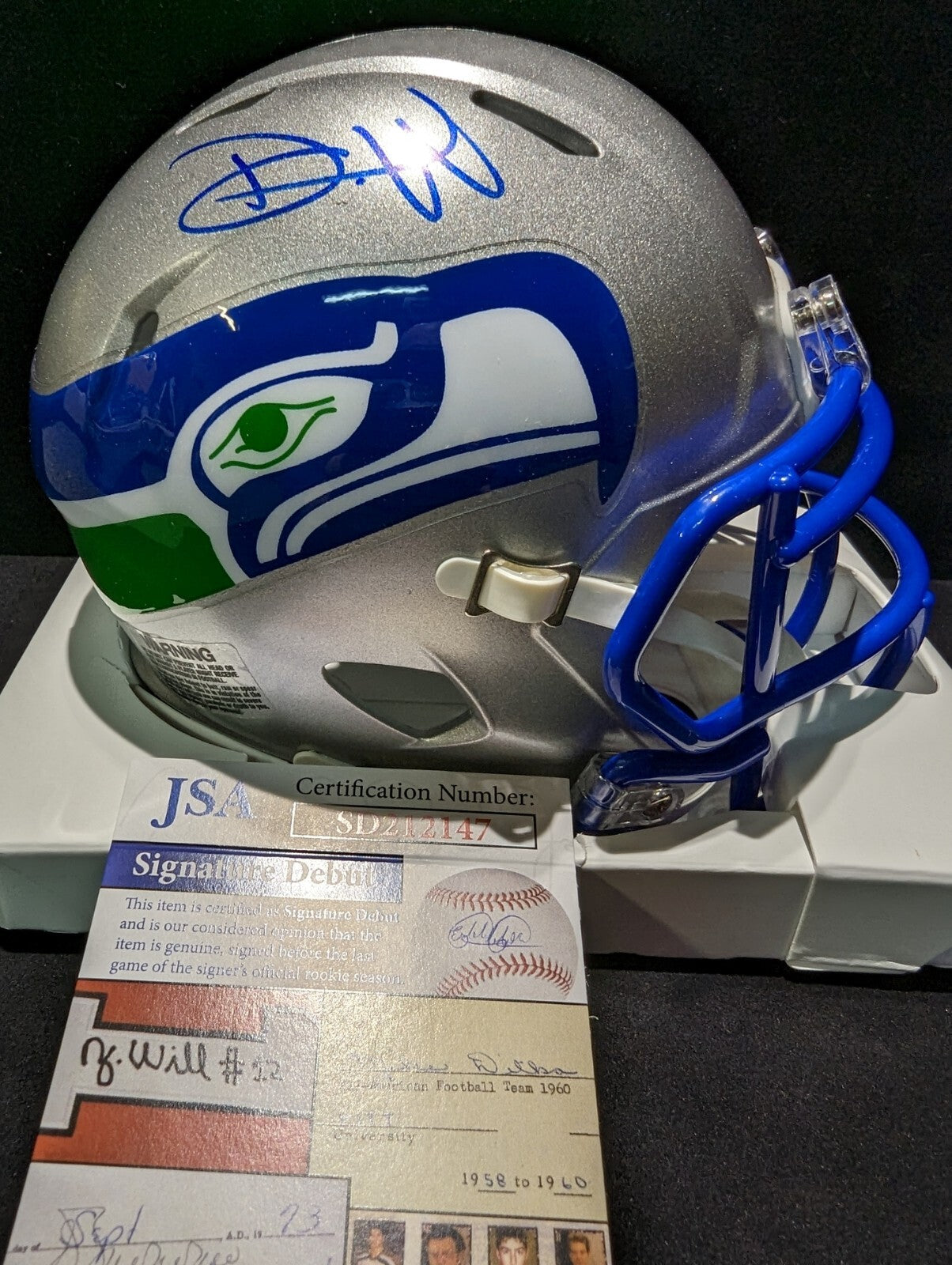Seattle Seahawks Devon Witherspoon Signed Throwback Mini Helmet Jsa Coa