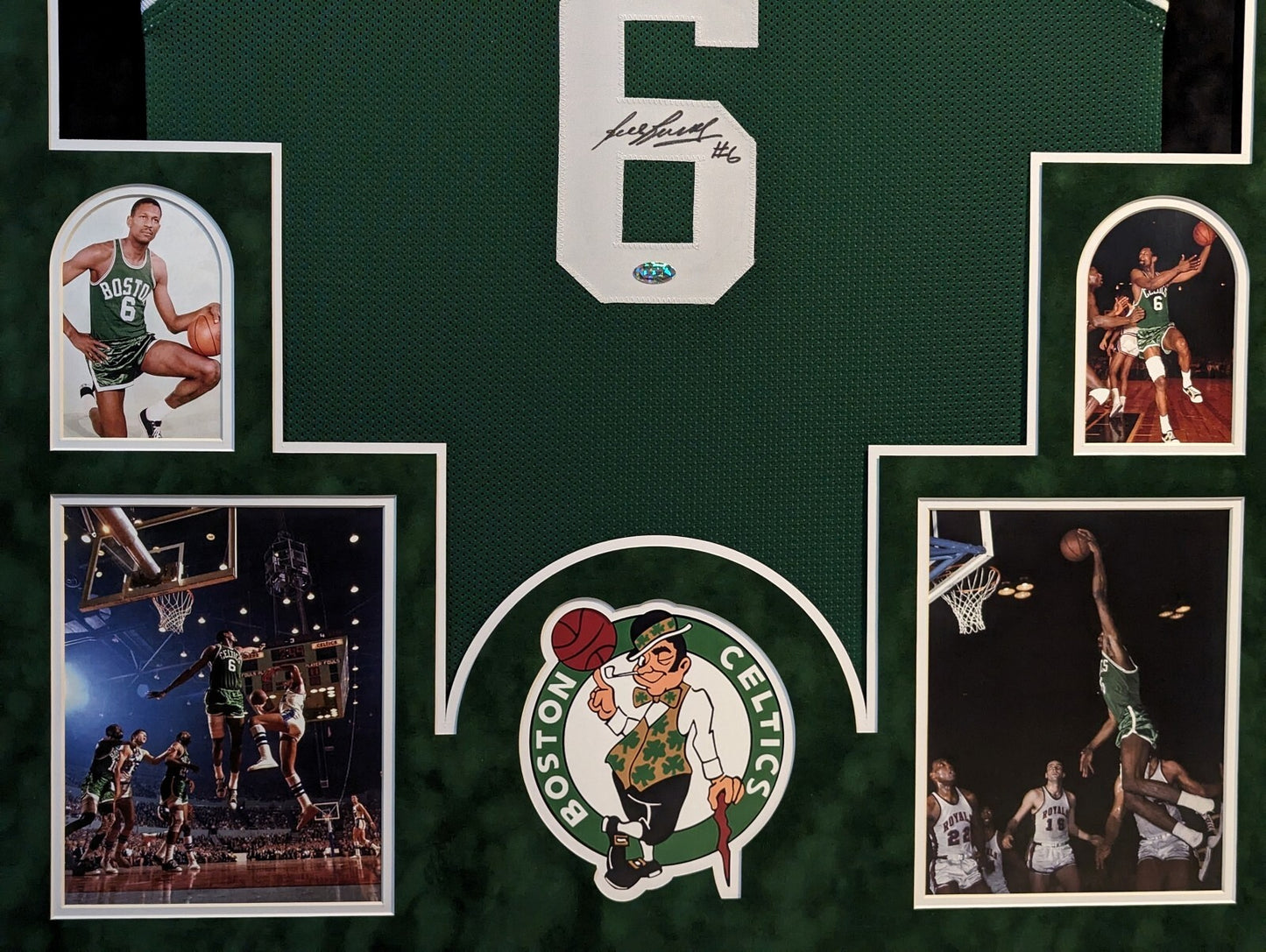 Suede Framed Boston Celtics Bill Russell Autograph Signed Jersey Hollywood Holo