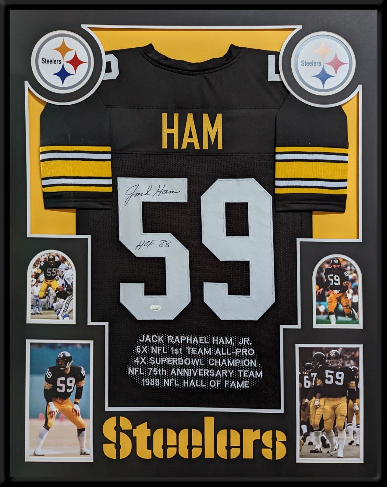 Framed Jack Ham Autographed Signed Insc Pittsburgh Steelers Stat Jersey Jsa Coa