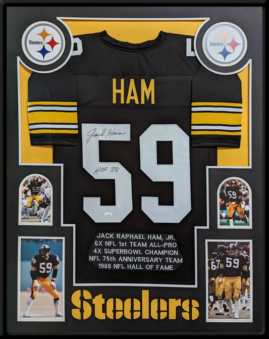 Framed Jack Ham Autographed Signed Insc Pittsburgh Steelers Stat Jersey Jsa Coa