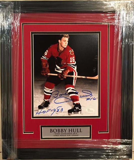 Framed Signed Inscribed Bobby Hull Chicago Blackhawks 8X10 Photo Jsa Coa
