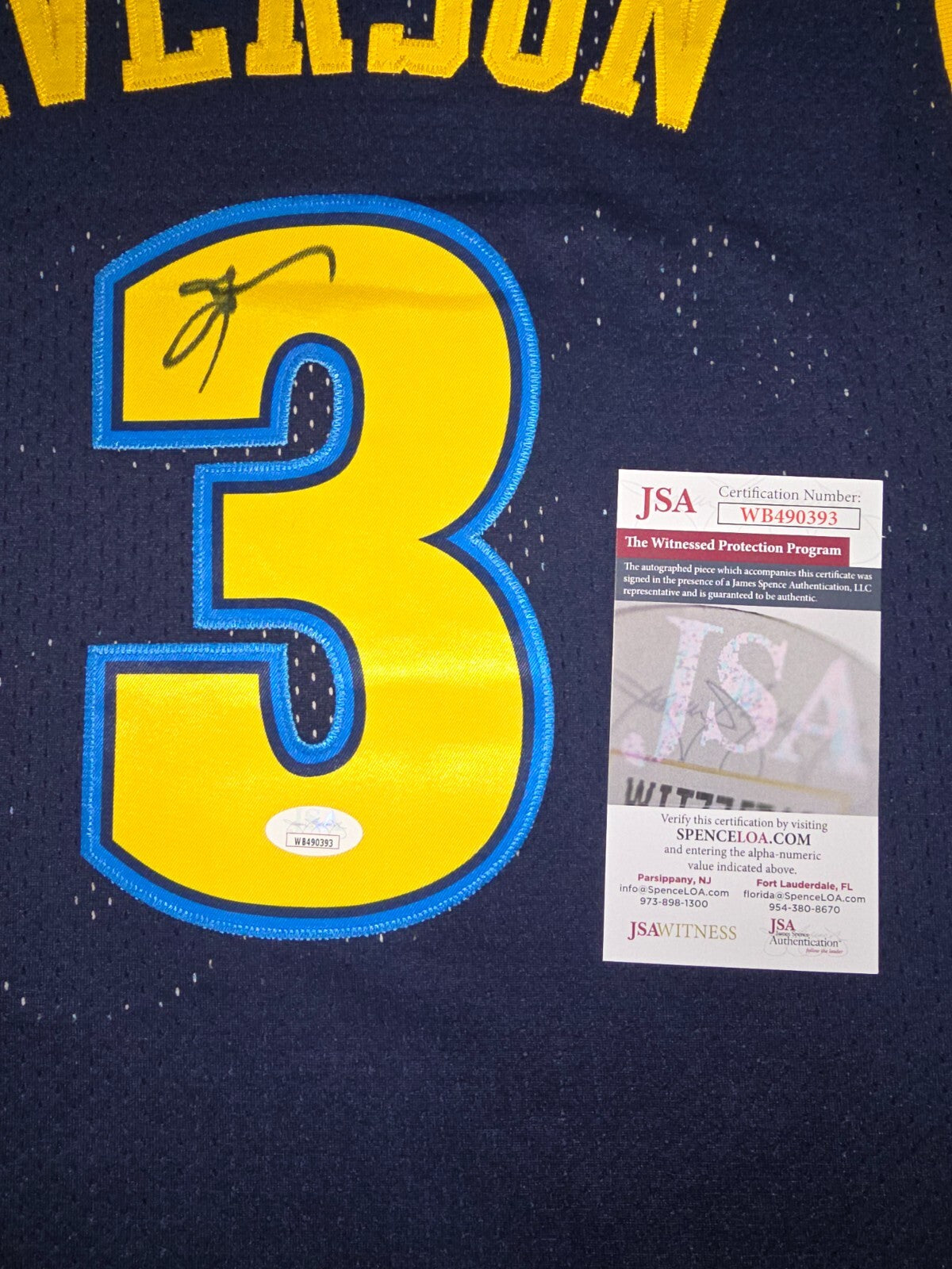 Denver Nuggets Allen Iverson Autographed Signed Jersey Jsa Coa