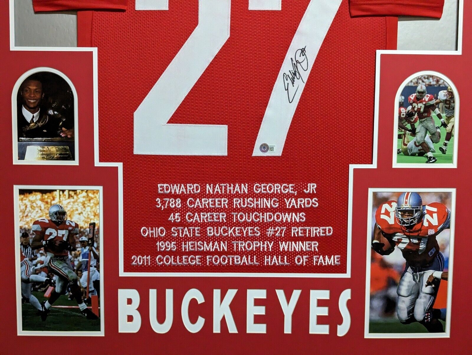 MVP Authentics Framed Ohio State Buckeyes Eddie George Autographed Stat Jersey Beckett Holo 675 sports jersey framing , jersey framing
