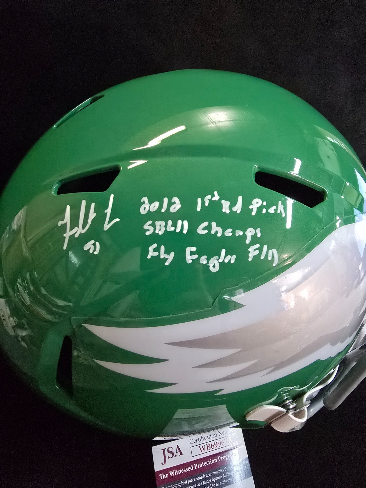 Philadelphia Eagles Fletcher Cox Signed Full Size Kelly Replica Helmet Jsa Coa