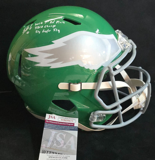 Philadelphia Eagles Fletcher Cox Signed Full Size Kelly Replica Helmet Jsa Coa
