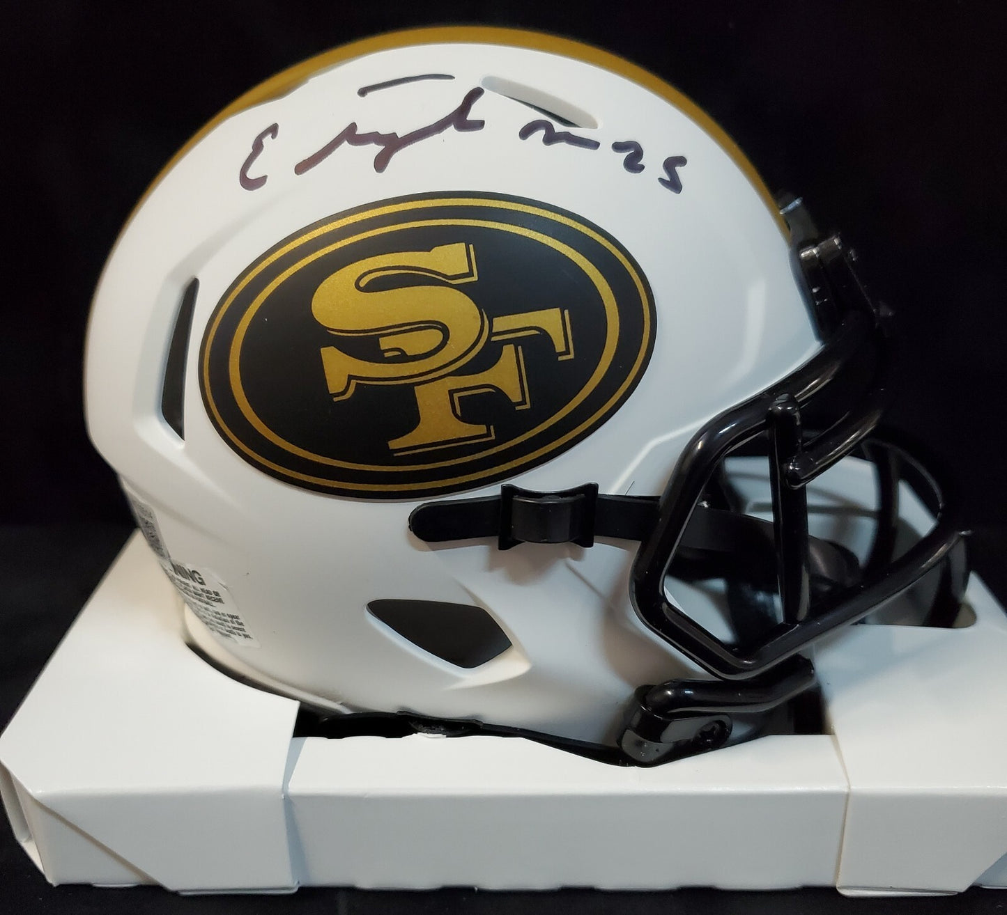 S.F. 49Ers Elijah Mitchell Autographed Signed Lunar Mini Helmet Beckett Holo