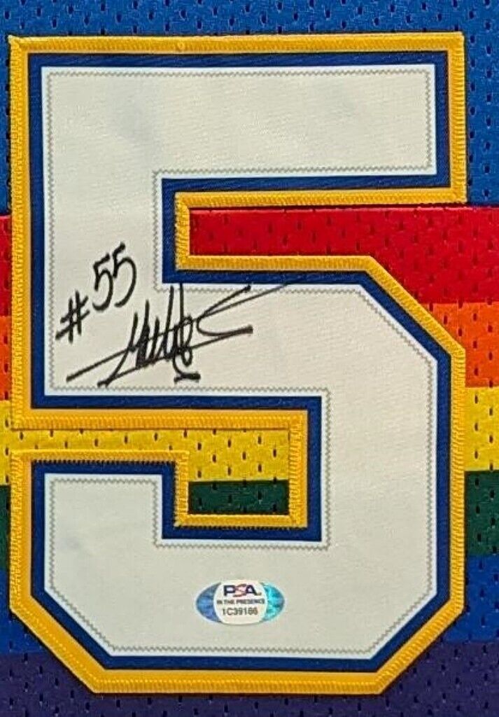 MVP Authentics Suede Framed Denver Nuggets Dikembe Mutombo Signed Autographed Jersey Psa Coa 585 sports jersey framing , jersey framing