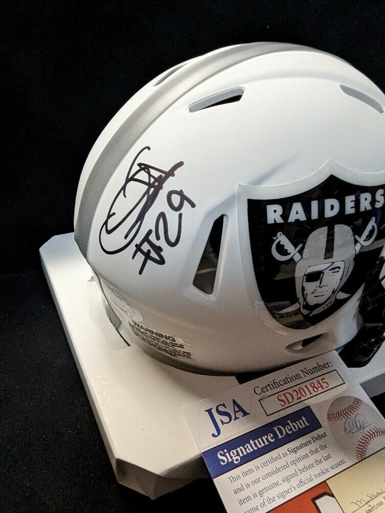 MVP Authentics Las Vegas Raiders Chris Smith Autographed Signed Lunar Mini Helmet Jsa Coa Sil 90 sports jersey framing , jersey framing
