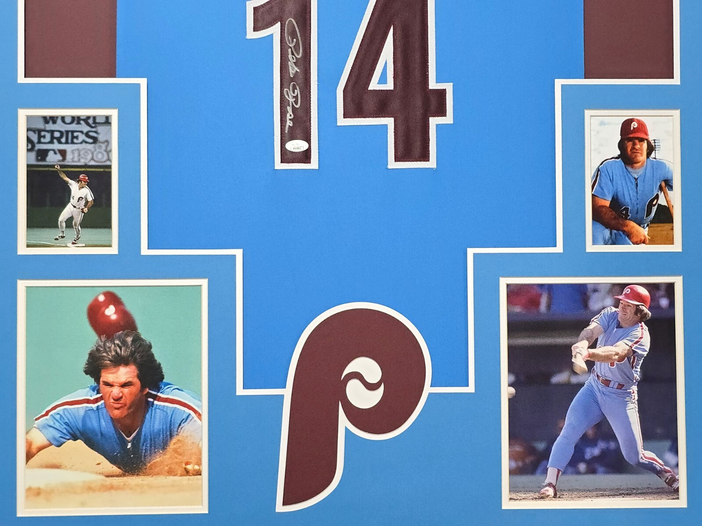 Framed Philadelphia Phillies Pete Rose Autographed Signed Jersey Jsa Coa
