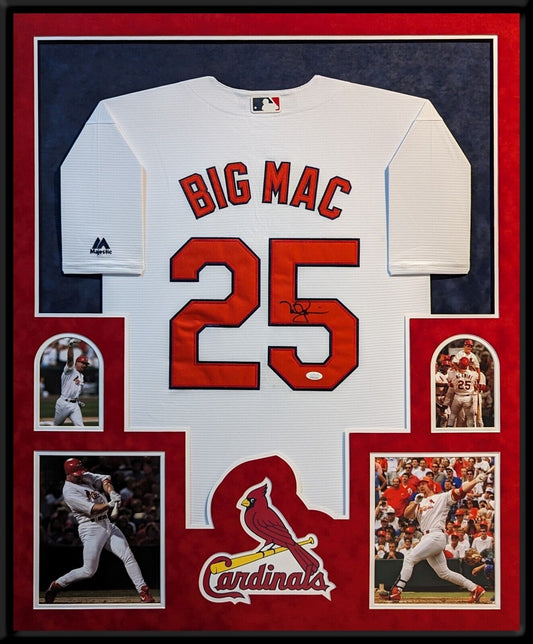 MVP Authentics Framed In Suede St Louis Cardinals Mark Mcgwire "Big Mac" Autographed Jersey Jsa 1125 sports jersey framing , jersey framing