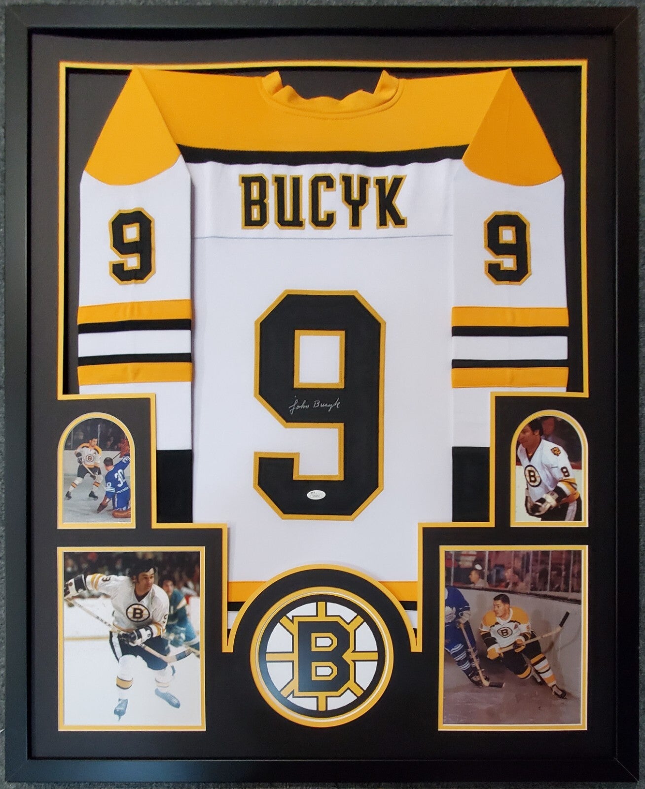 Framed Boston Bruins Johnny Bucyk Autographed Signed Jersey Jsa Coa
