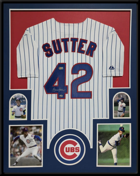 Framed Chicago Cubs Bruce Sutter Autographed Signed Jersey Beckett Holo