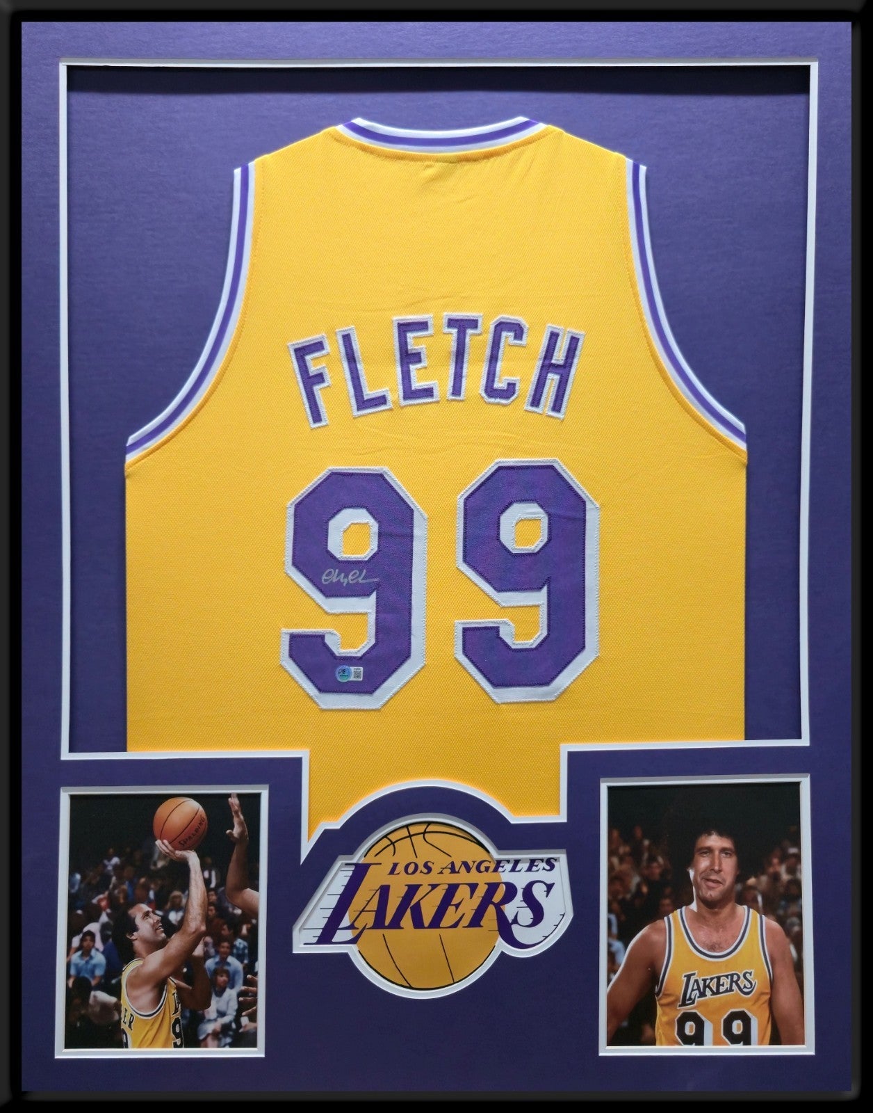 Framed Los Angeles Lakers Fletch Chevy Chase Signed Jersey Beckett Coa