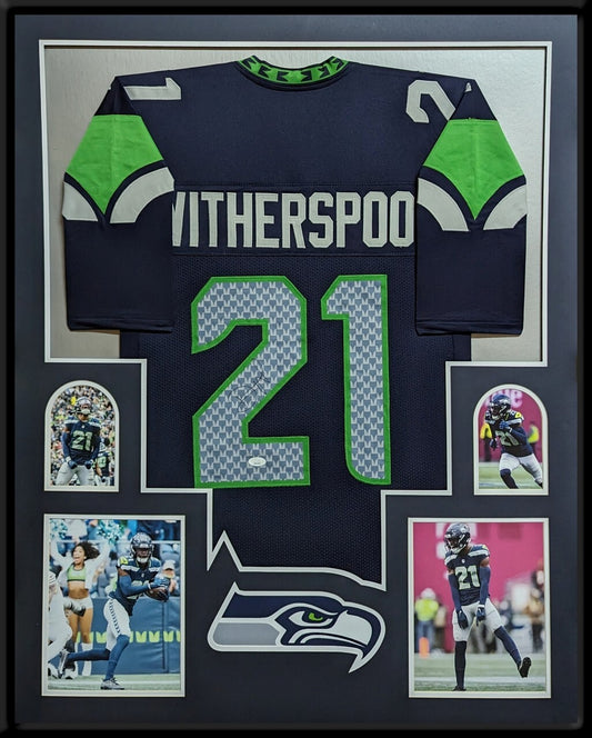 Framed Seattle Seahawks Devon Witherspoon Autographed Signed Jersey Jsa Coa