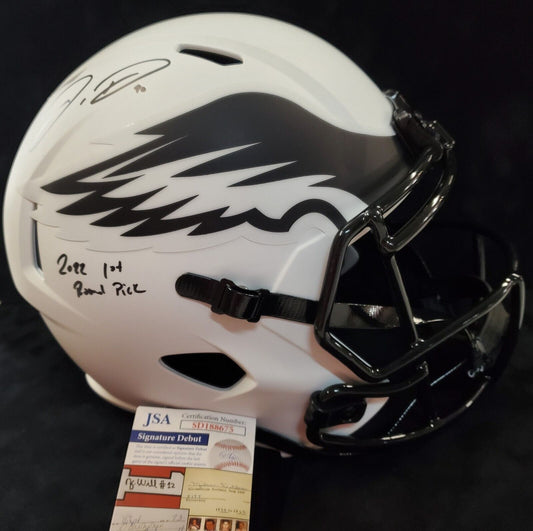 MVP Authentics Phil Eagles Jordan Davis Signed Inscribed Full Size Lunar Replica Helmet Jsa Coa 337.50 sports jersey framing , jersey framing
