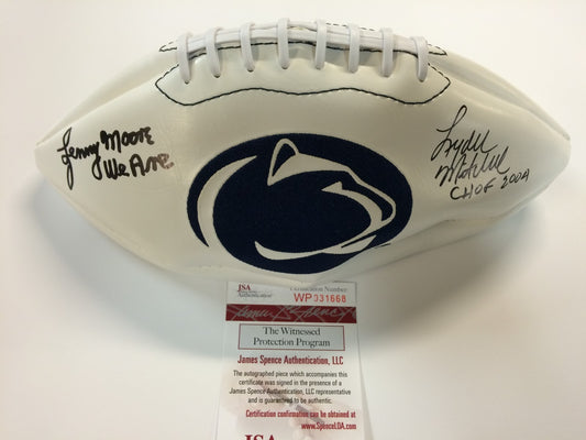 Lenny Moore/Lydell Mitchell Signed Inscribed Penn State Logo Football Jsa Coa