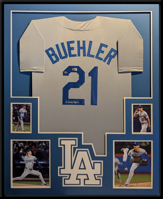 Framed Walker Buehler Autographed Signed La Dodgers Jersey Beckett Holo