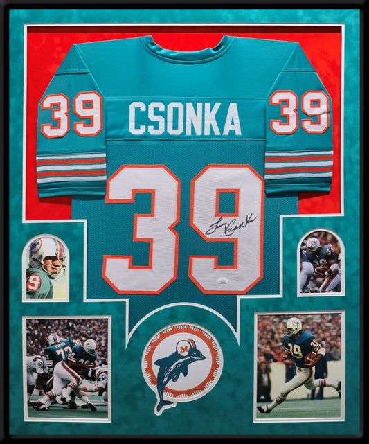 Suede Framed Miami Dolphins Larry Csonka Autographed Signed Jersey Jsa Coa