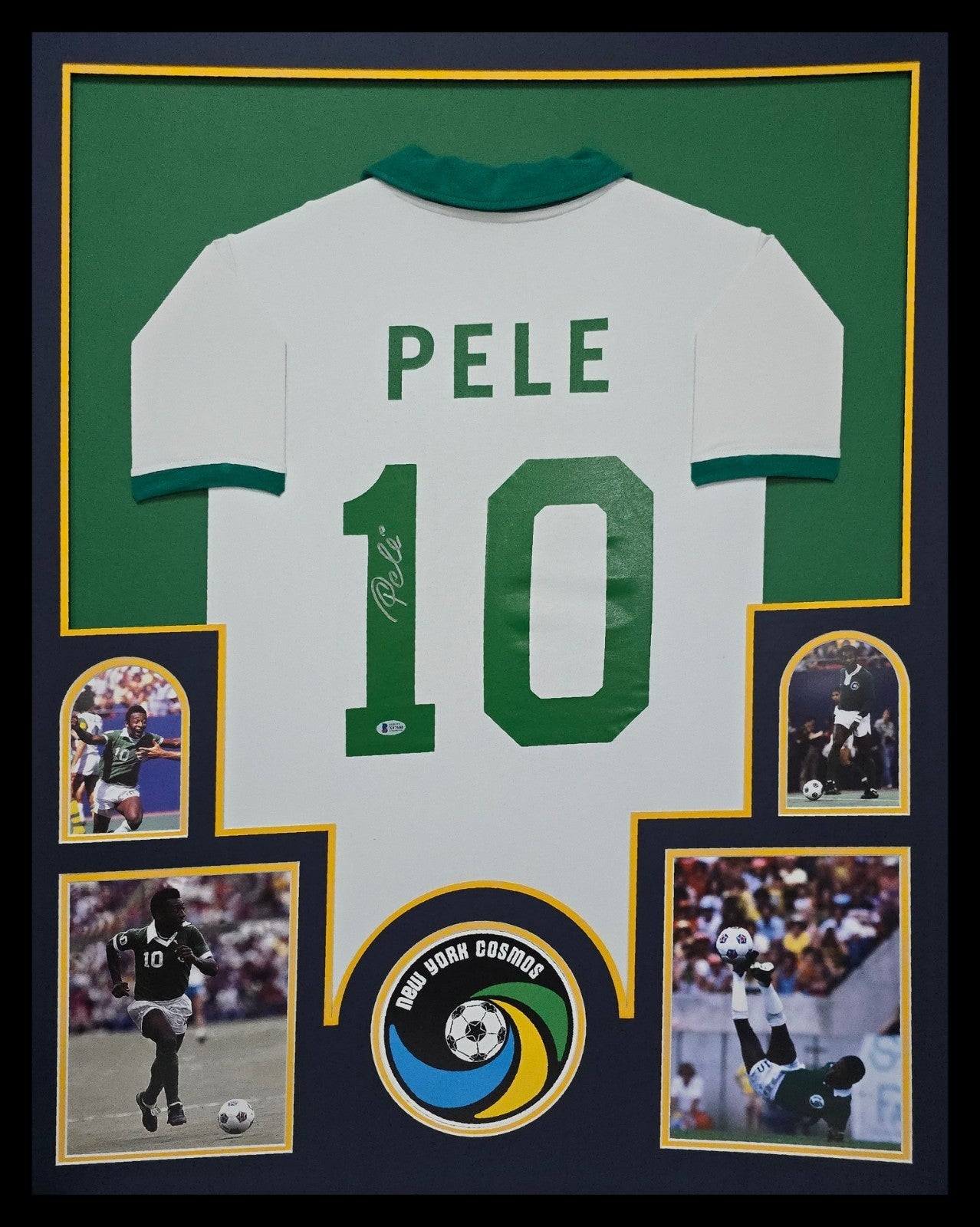 Framed Pele Autographed Signed New York Cosmos Jersey Beckett Coa