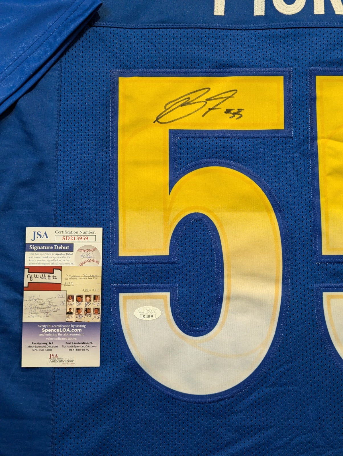 Los Angeles Rams Braden Fiske Autographed Signed Jersey Jsa Coa