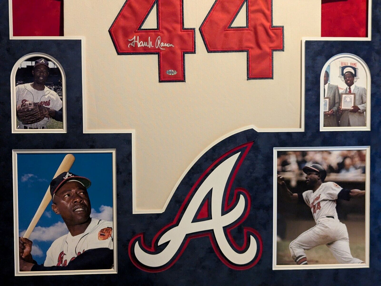 Suede Framed Atlanta Braves Hank Aaron Autographed Jersey Steiner Sports Holo