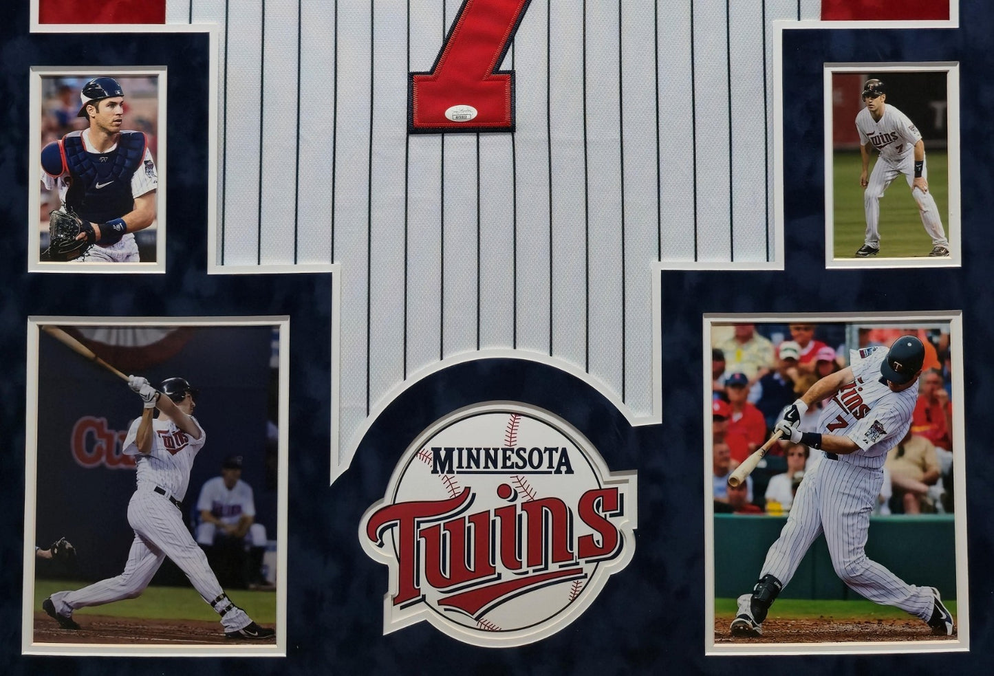Suede Framed Minnesota Twins Joe Mauer Autographed Signed Jersey Jsa Coa