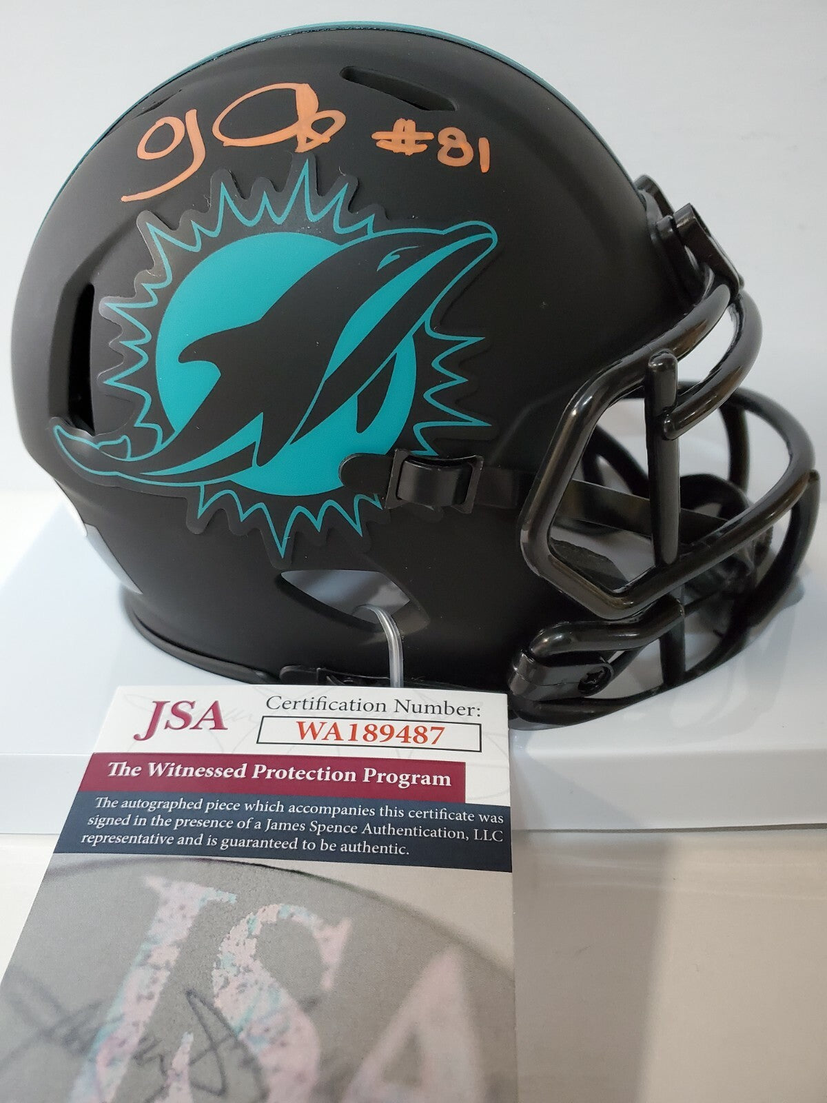 Oj Mcduffie Autographed Signed Miami Dolphins Speed Eclipse Mini Helmet Jsa Coa