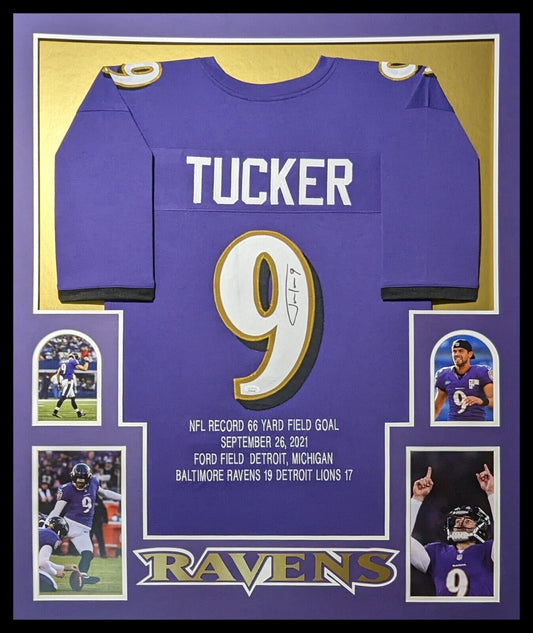 MVP Authentics Framed Baltimore Ravens Justin Tucker Autographed Signed Stat Jersey Jsa Coa 427.50 sports jersey framing , jersey framing