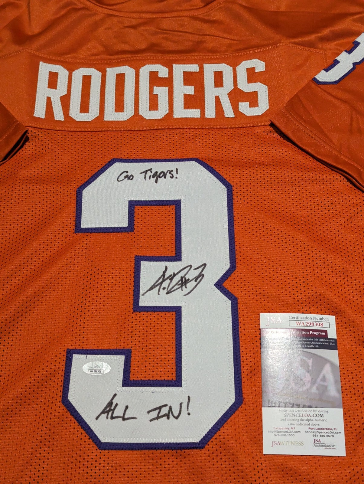 Clemson Tigers Amari Rodgers Autographed Signed 2X Inscribed Jersey Jsa  Coa