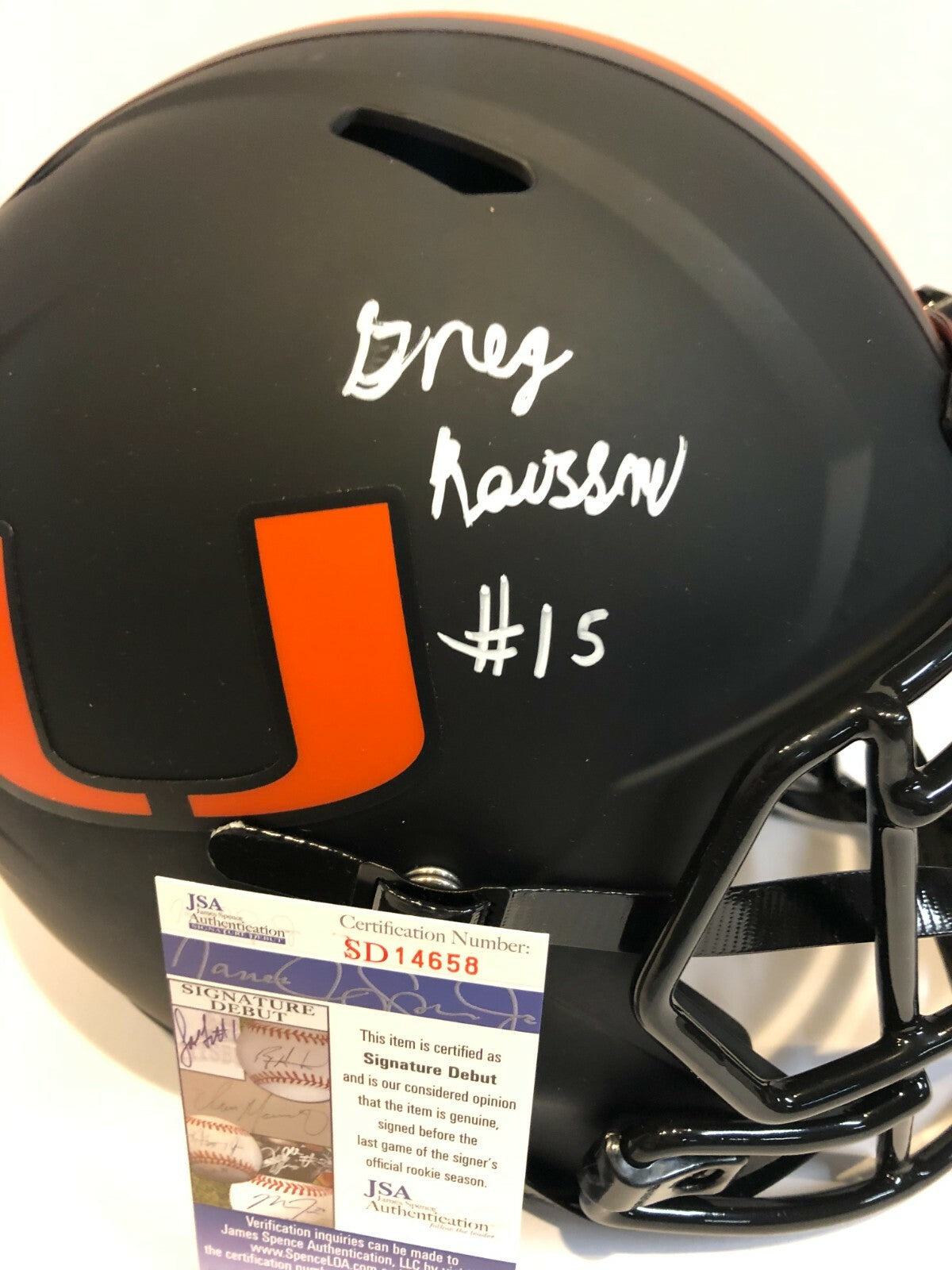 Greg Rousseau Signed Miami Hurricanes Full Size Eclipse Replica Helmet Jsa Coa
