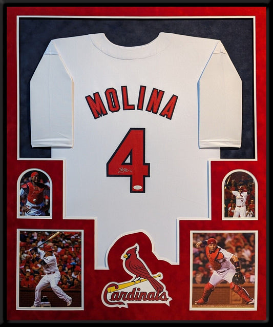 MVP Authentics Framed In Suede St Louis Cardinals Yadier Molina Autographed Jersey Jsa Coa 900 sports jersey framing , jersey framing