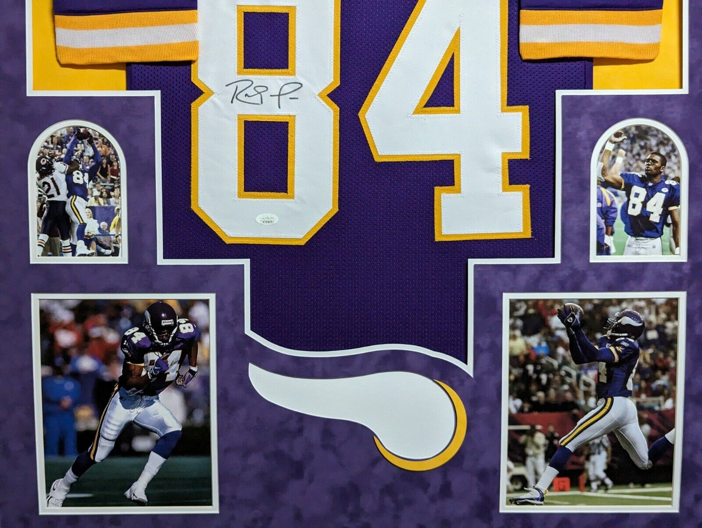 MVP Authentics Framed In Suede Minnesota Vikings Randy Moss Autographed Signed Jersey Jsa Coa 1125 sports jersey framing , jersey framing