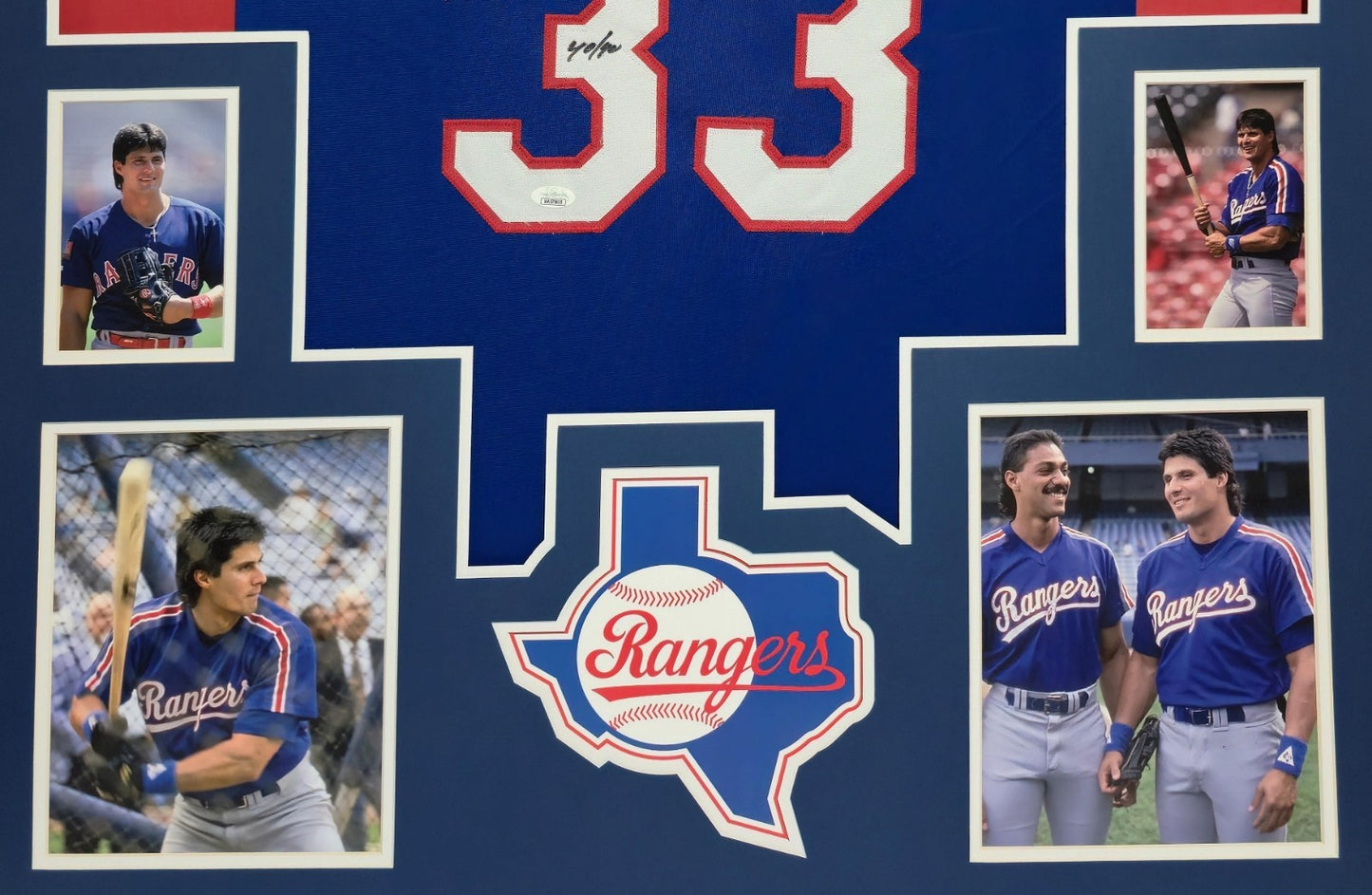Framed Texas Rangers Jose Canseco Autographed Inscribed Jersey Jsa Coa