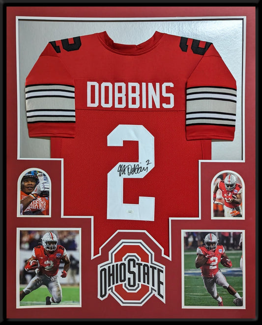 Framed Ohio State Buckeyes Jk Dobbins Autographed Signed Jersey Jsa Coa