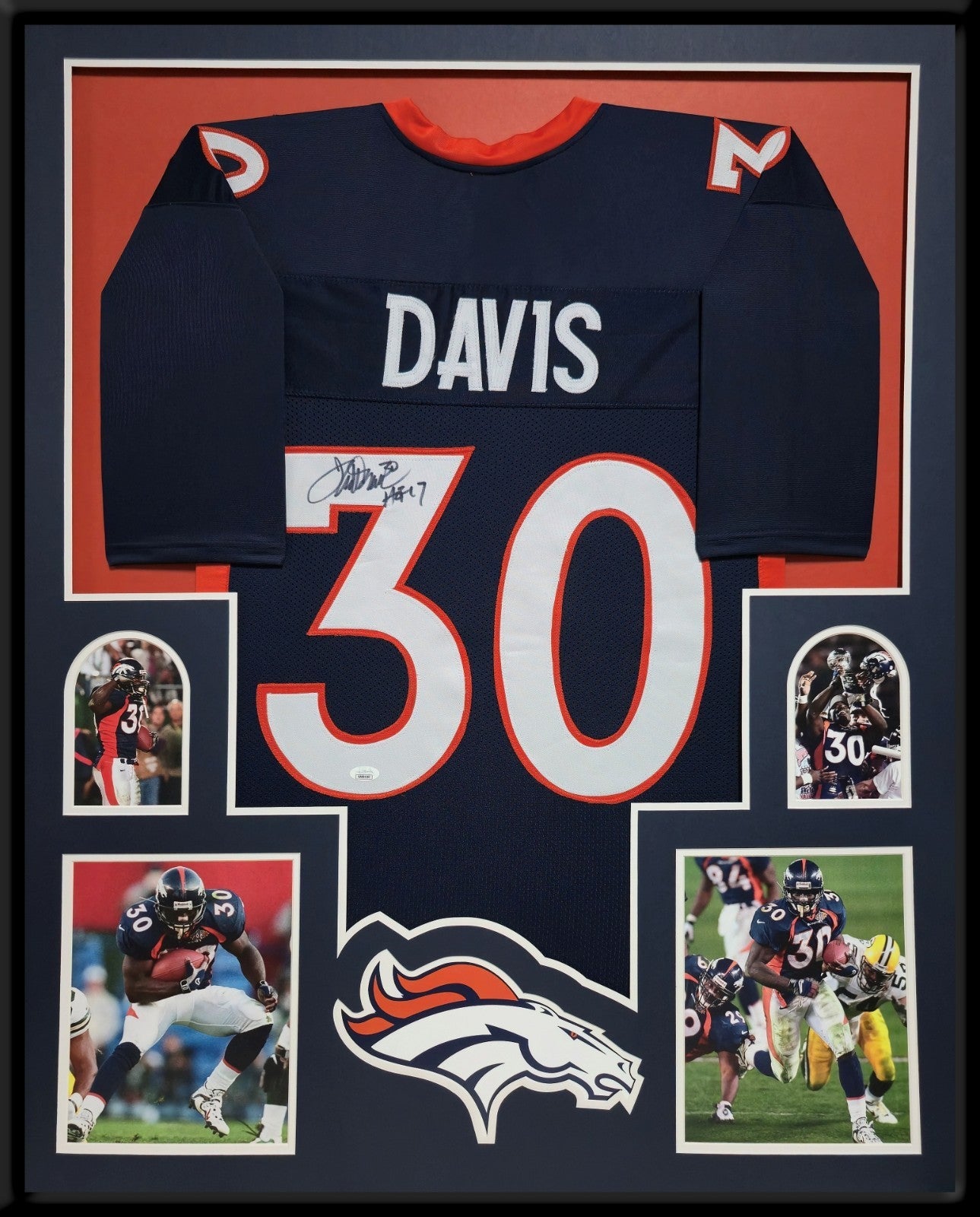 Framed Denver Broncos Terrell Davis Autographed Signed Jersey Jsa Coa