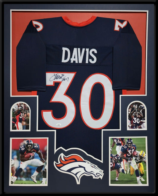 Framed Denver Broncos Terrell Davis Autographed Signed Jersey Jsa Coa
