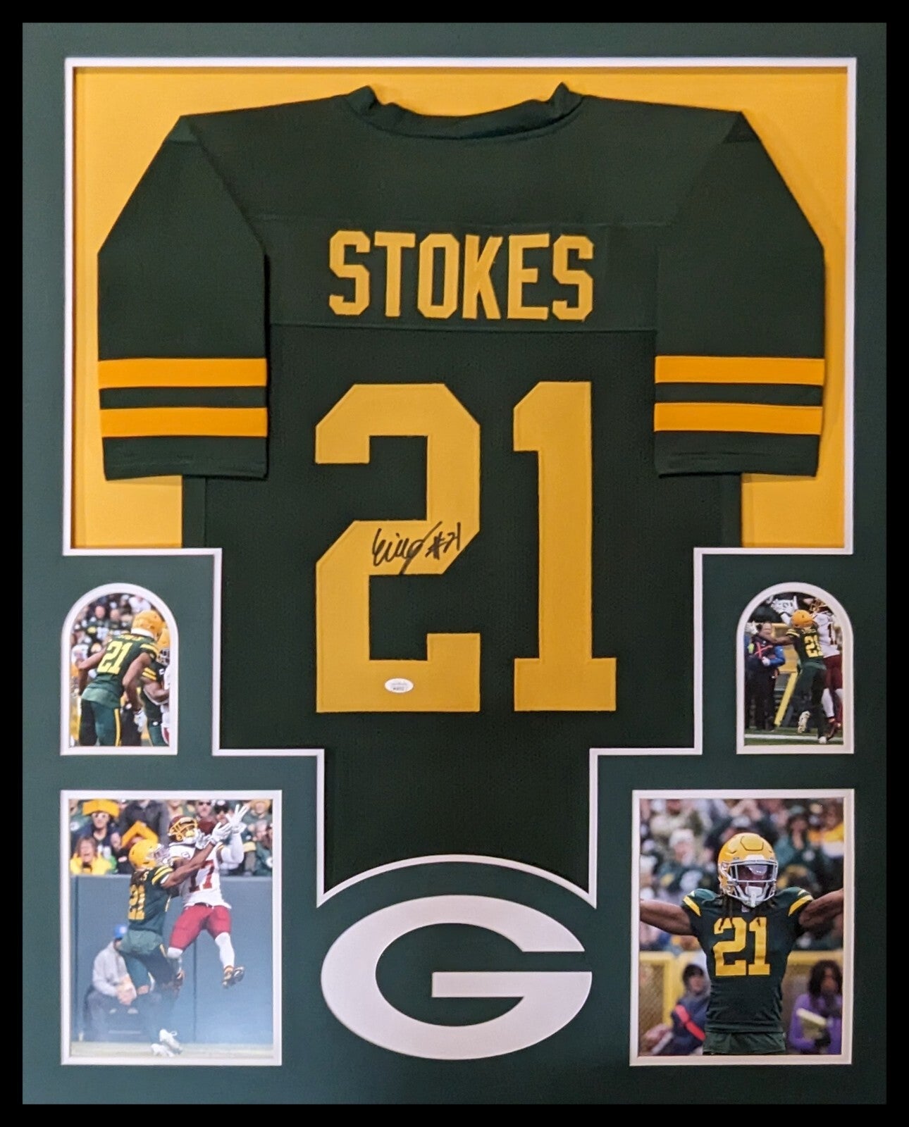 Framed Green Bay Packers Eric Stokes Autographed Signed Jersey Jsa Coa