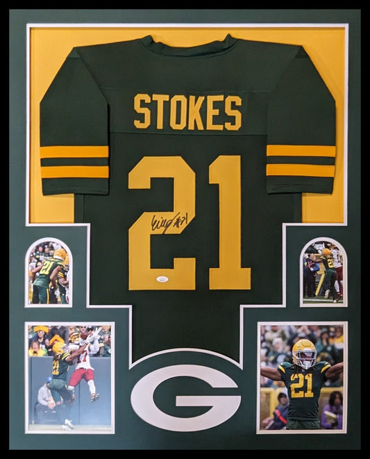 Framed Green Bay Packers Eric Stokes Autographed Signed Jersey Jsa Coa