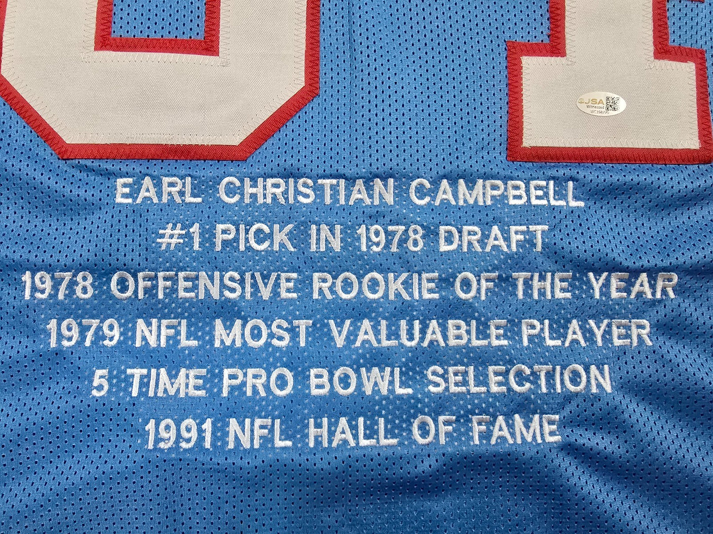 Houston Oilers Earl Campbell Autographed Signed Stat Jersey Jsa  Coa