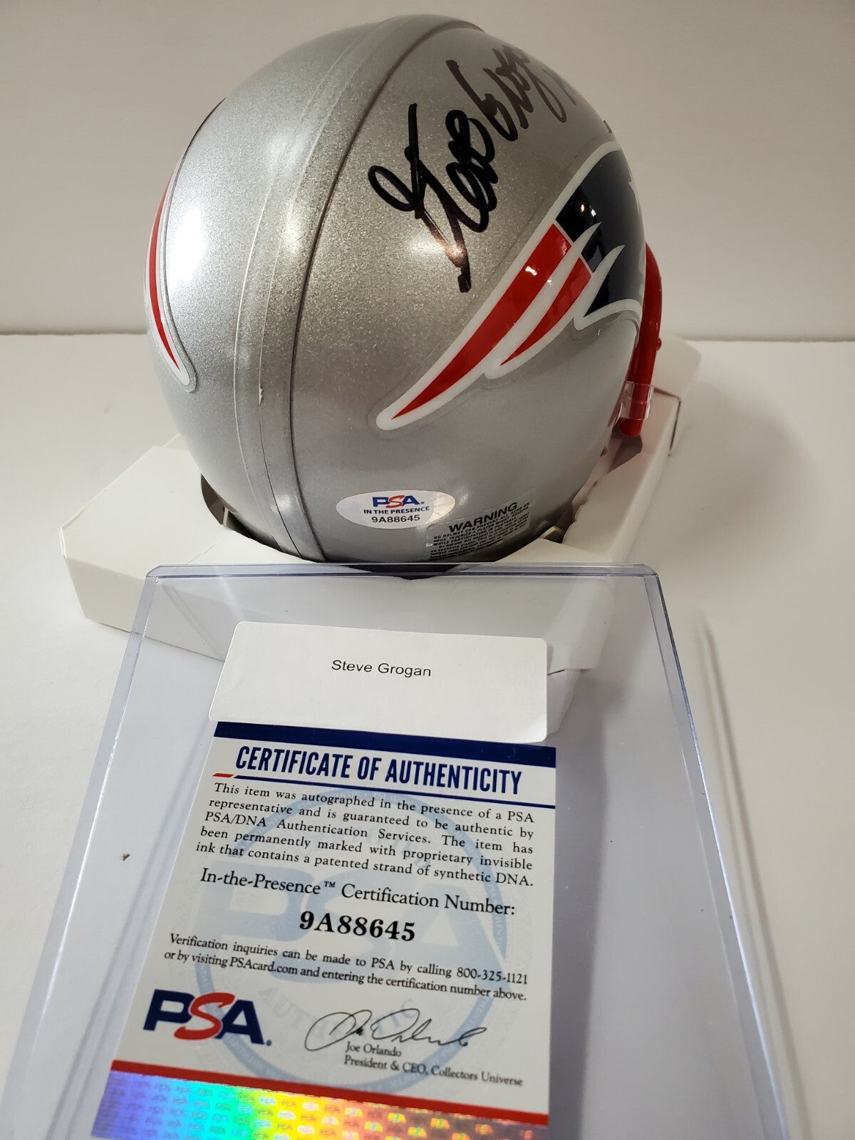 New England Patriots Steve Grogan Autographed Signed Mini Helmet Psa Coa