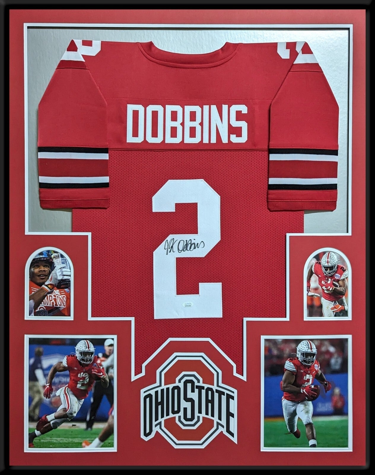 Framed Ohio State Buckeyes Jk Dobbins Autographed Signed Jersey Jsa Coa