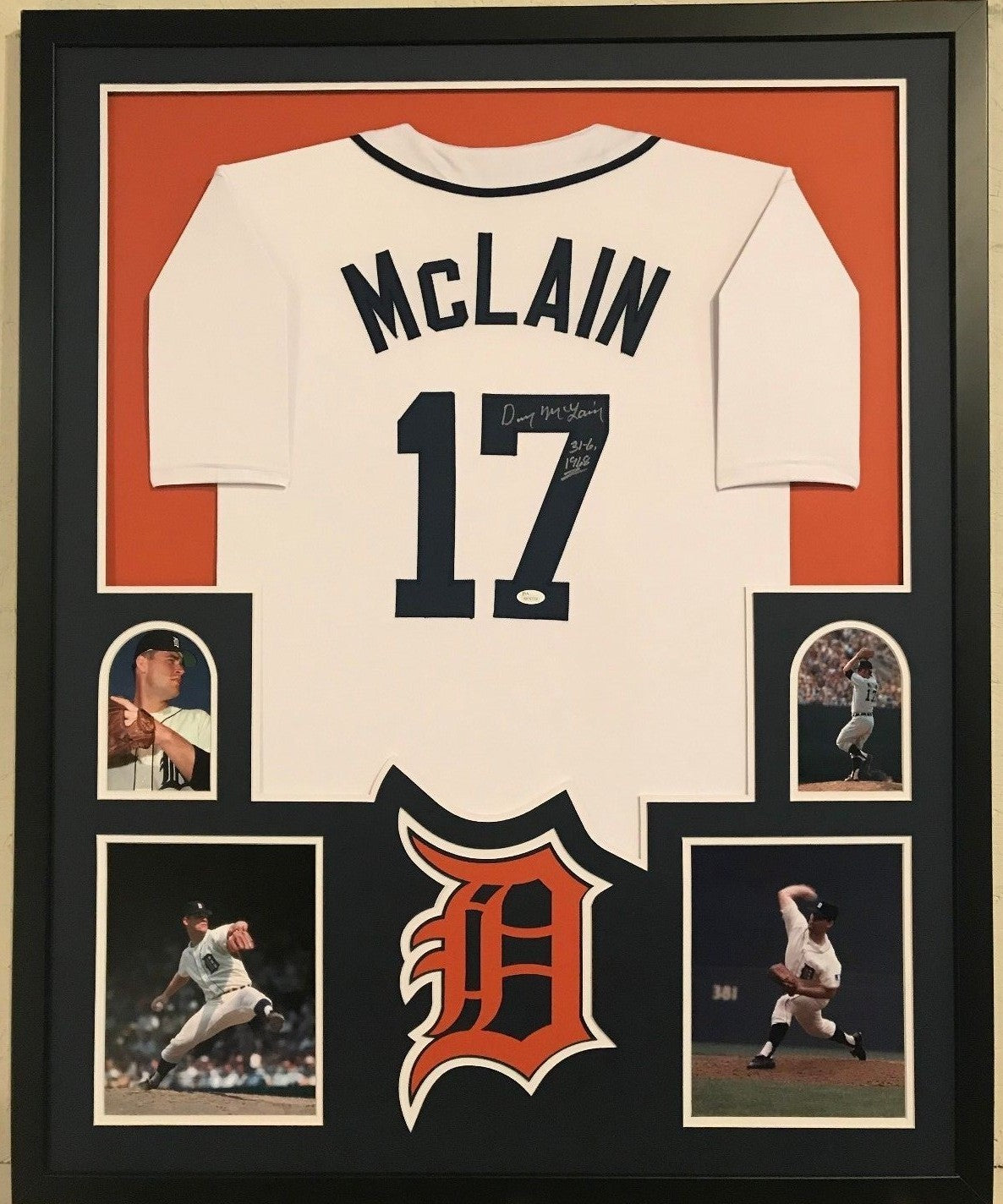 Framed Denny Mclain Autographed Signed Inscribed Detroit Tigers Jersey Jsa Coa
