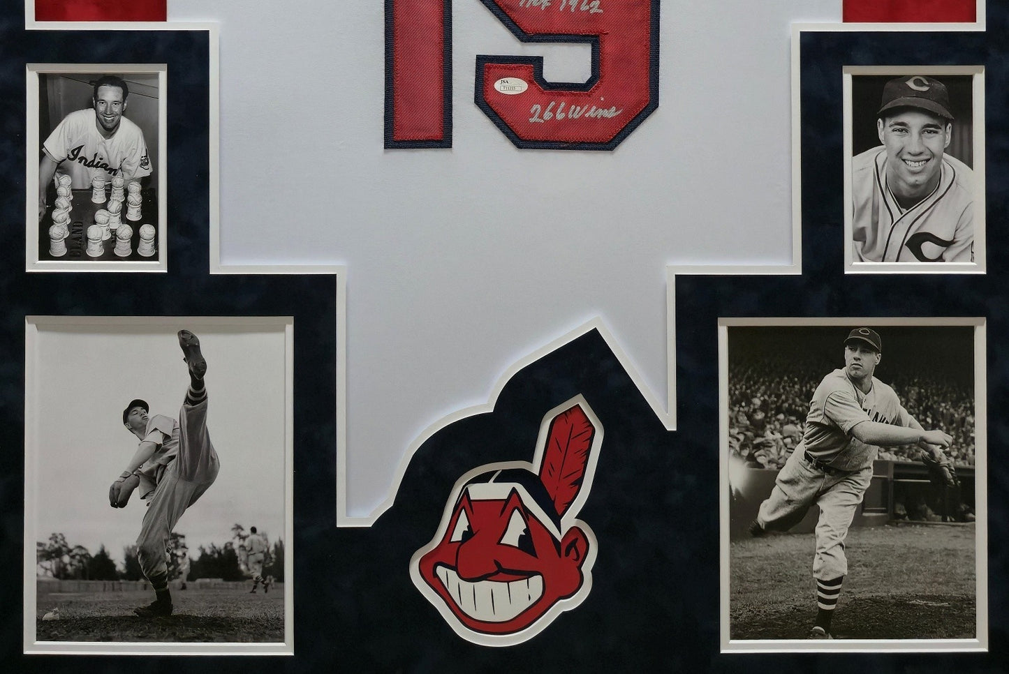 Suede Framed Cleveland Indians Bob Feller Autographed Inscribed Jersey Jsa Coa