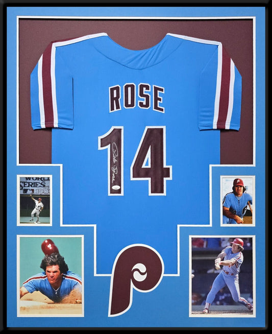 Framed Philadelphia Phillies Pete Rose Autographed Signed Jersey Jsa Coa