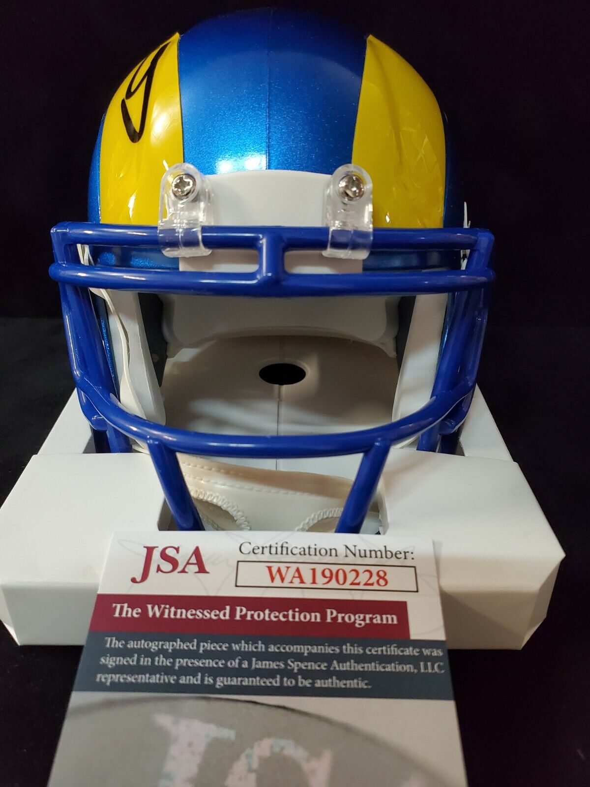 MVP Authentics Los Angeles Rams Aaron Donald Autographed Speed Mini Helmet Jsa Coa 188.10 sports jersey framing , jersey framing